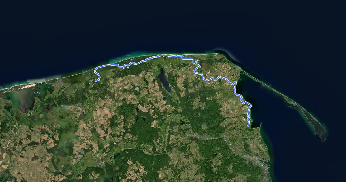 Маршрут EuroVelo 10 - Baltic Sea Cycle Route - part Poland 3 на спутниковом снимке
