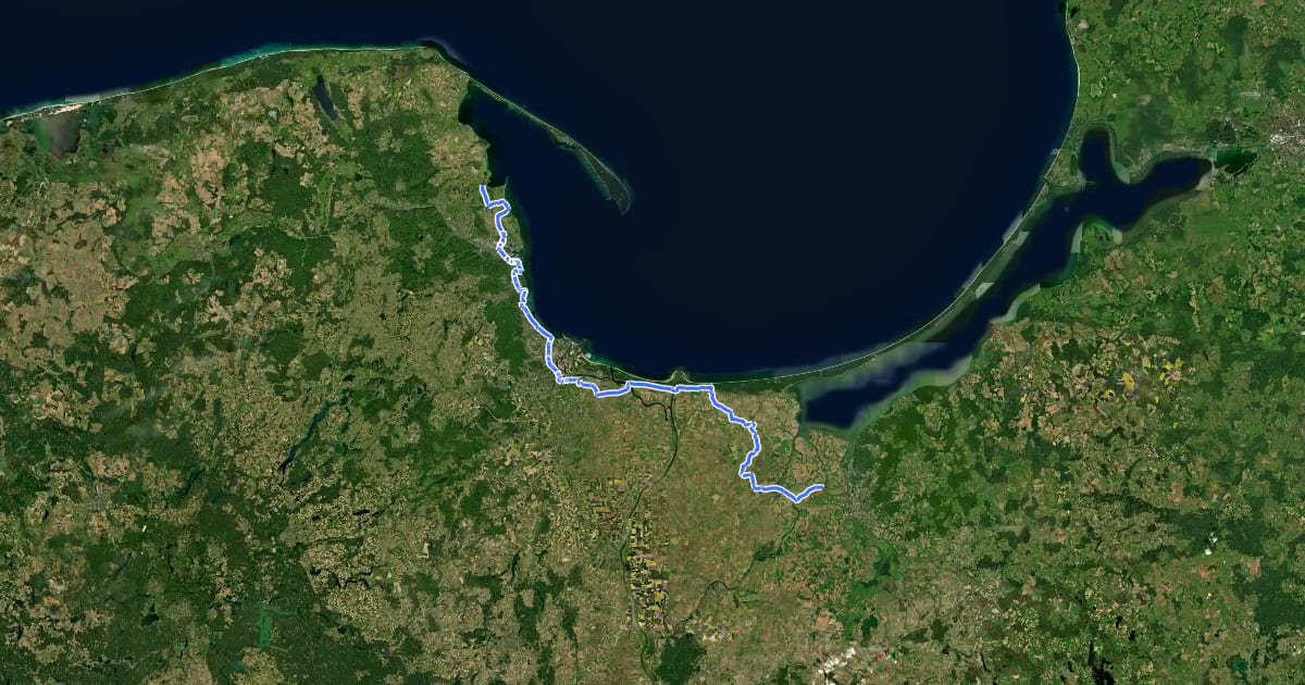 Маршрут EuroVelo 10 - Baltic Sea Cycle Route - part Poland 4 на спутниковом снимке