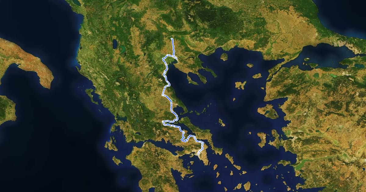 Маршрут Eurovelo 11 - East Europe Route - part Greece на спутниковом снимке