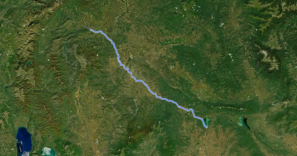 Маршрут EuroVelo 11 - East Europe Route - part North Macedonia на спутниковом снимке
