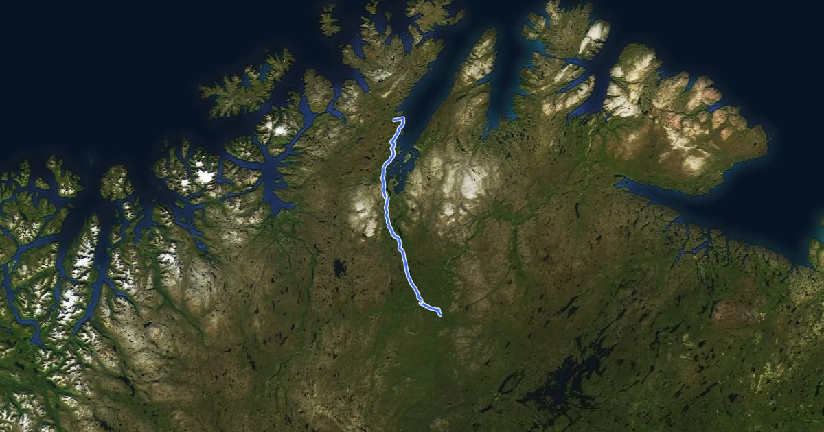Маршрут EuroVelo 11 - East Europe Route - part Norway на спутниковом снимке