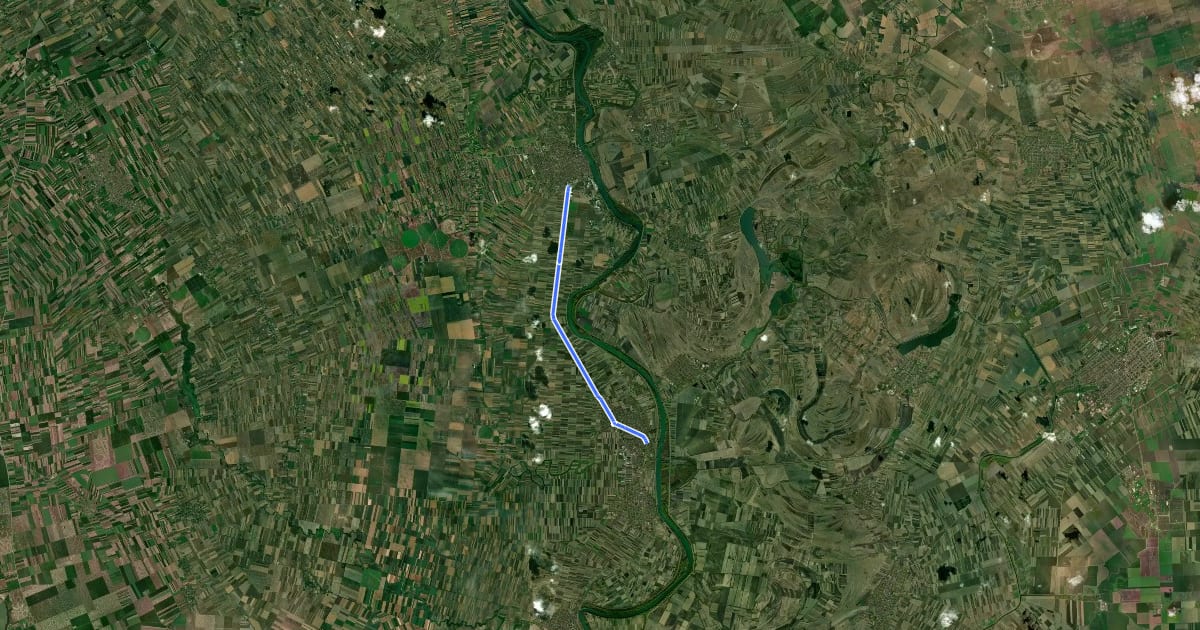 Маршрут EuroVelo 11 - East Europe Route - part Serbia - Alternative "Senta - Ada" на спутниковом снимке