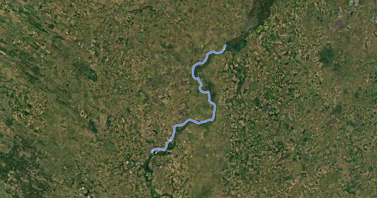 Маршрут EuroVelo 11 - Kelet-európai útvonal - Magyarországi szakasz - Kisköre–Szolnok на спутниковом снимке