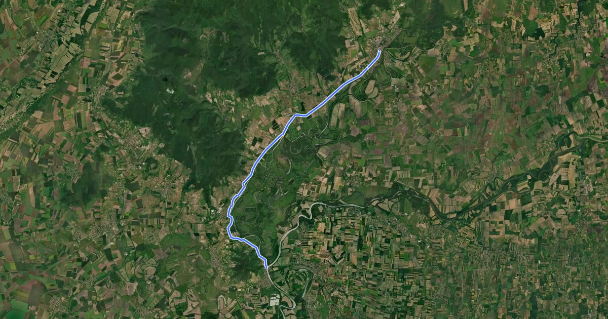 Маршрут EuroVelo 11 - Kelet-európai útvonal - Magyarországi szakasz - Sárospatak–Tokaj на спутниковом снимке