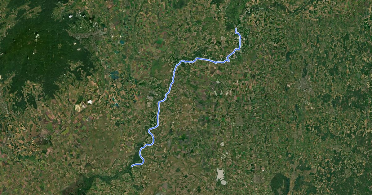 Маршрут EuroVelo 11 - Kelet-európai útvonal - Magyarországi szakasz - Tokaj–Tiszacsege на спутниковом снимке