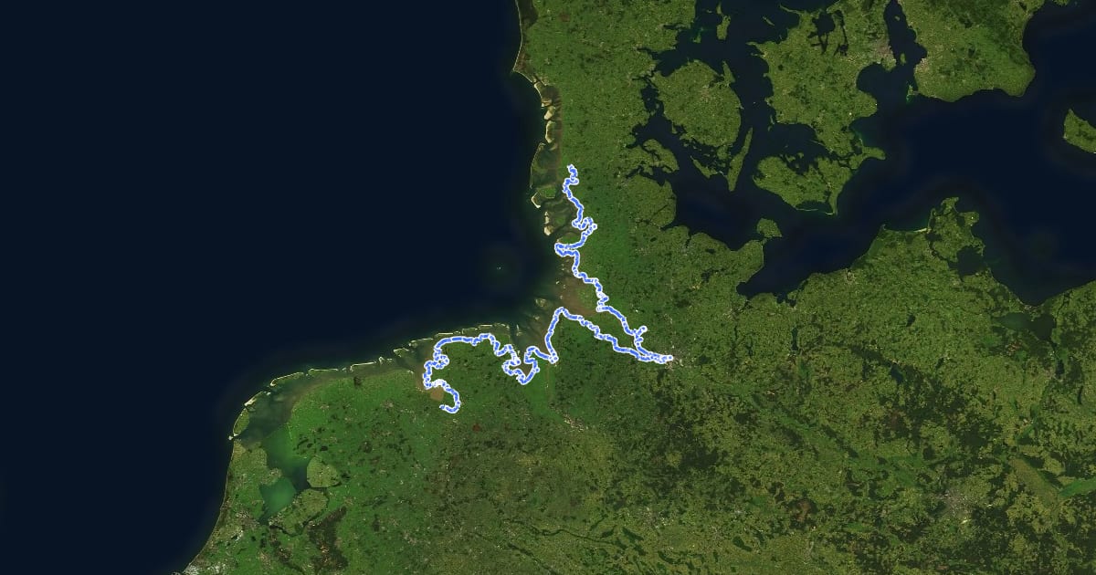Маршрут EuroVelo 12 - North Sea Cycle Route - part Germany на спутниковом снимке