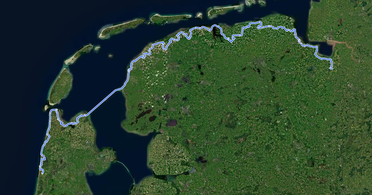 Маршрут EuroVelo 12 - North Sea Cycle Route - part Nederland east на спутниковом снимке