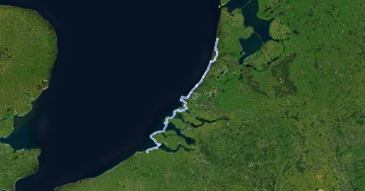 Маршрут EuroVelo 12 - North Sea Cycle Route - part Nederland west на спутниковом снимке