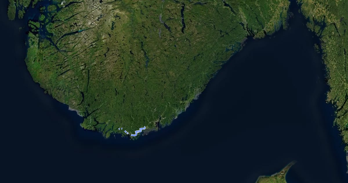 Маршрут EuroVelo 12 - North Sea Cycle Route - part Norway на спутниковом снимке