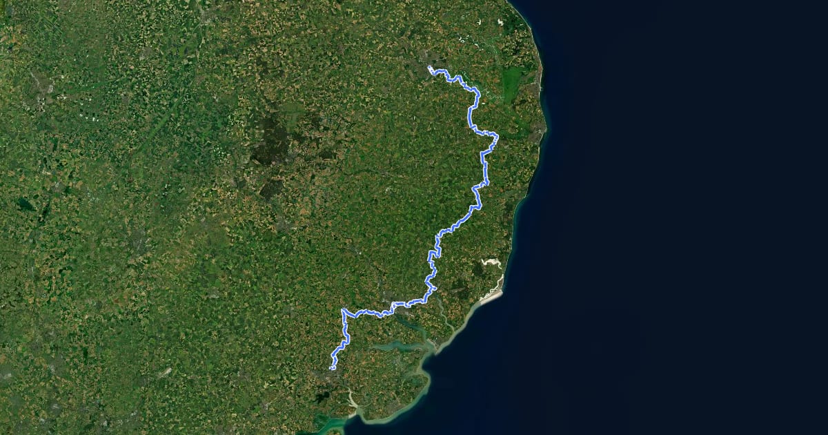 Маршрут EuroVelo 12 - North Sea Cycle Route - part United Kingdom 1 на спутниковом снимке