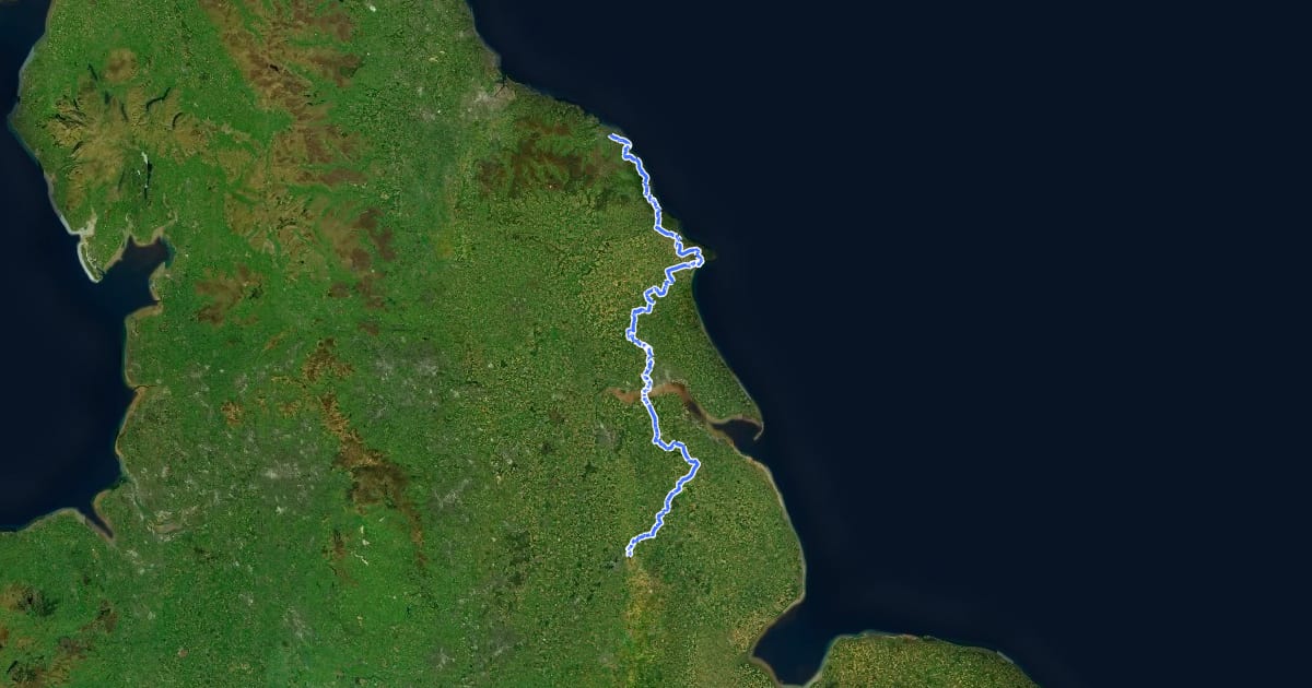 Маршрут EuroVelo 12 - North Sea Cycle Route - part United Kingdom 3 на спутниковом снимке