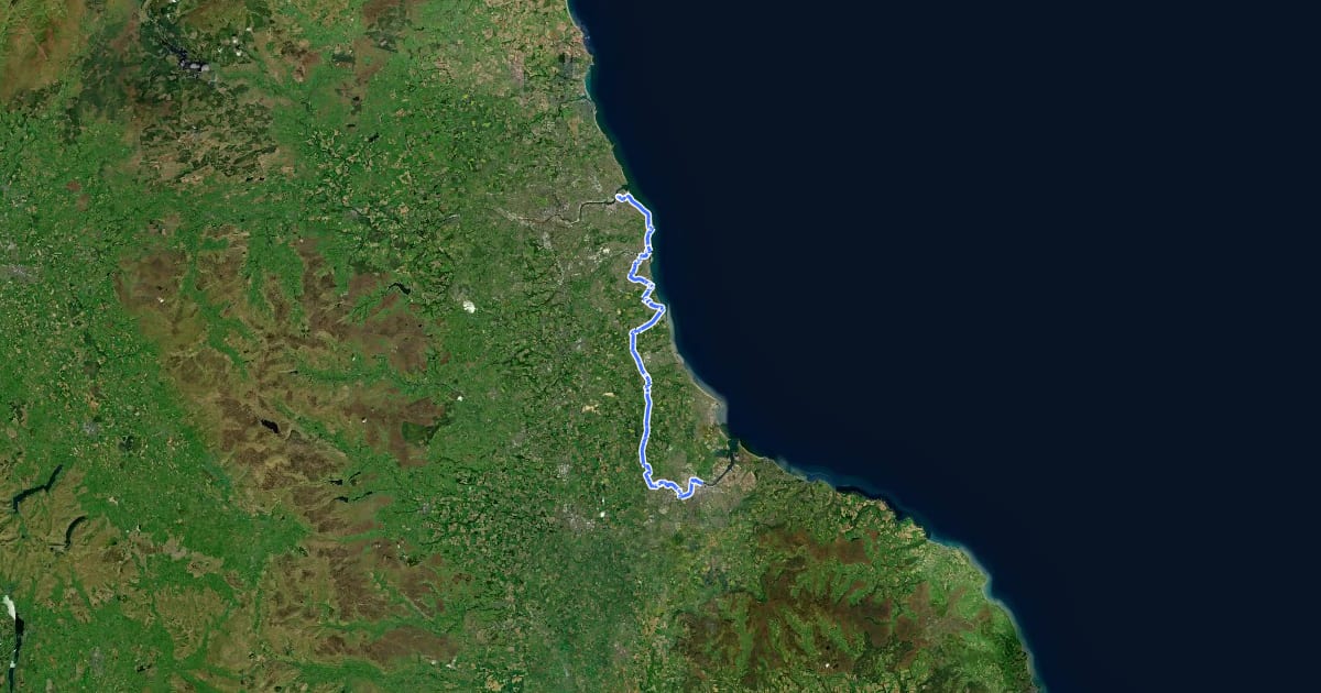 Маршрут EuroVelo 12 - North Sea Cycle Route - part United Kingdom 5 на спутниковом снимке