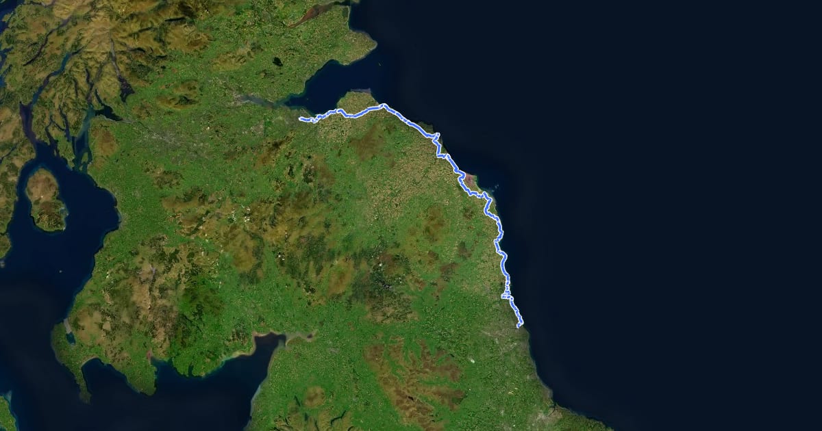 Маршрут EuroVelo 12 - North Sea Cycle Route - part United Kingdom 6 на спутниковом снимке