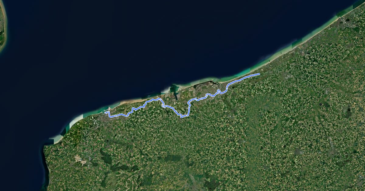 Маршрут EuroVelo 12 - Véloroute de la Mer du Nord - tronçon France на спутниковом снимке