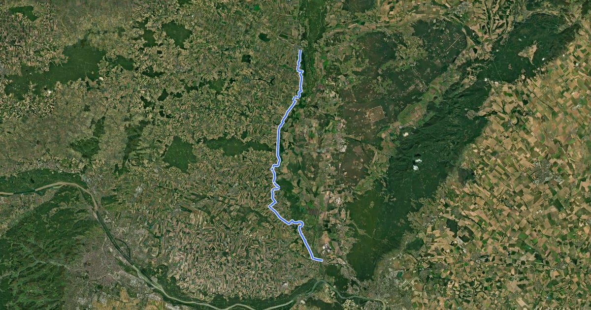 Маршрут EuroVelo 13 - Iron Curtain Trail [AT|SK] (Hohenau an der March-Schloss Hof) на спутниковом снимке