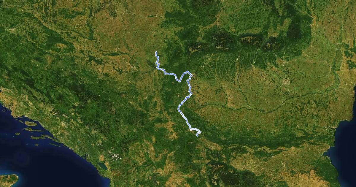 Маршрут EuroVelo 13 - Iron Curtain Trail - part Serbia на спутниковом снимке