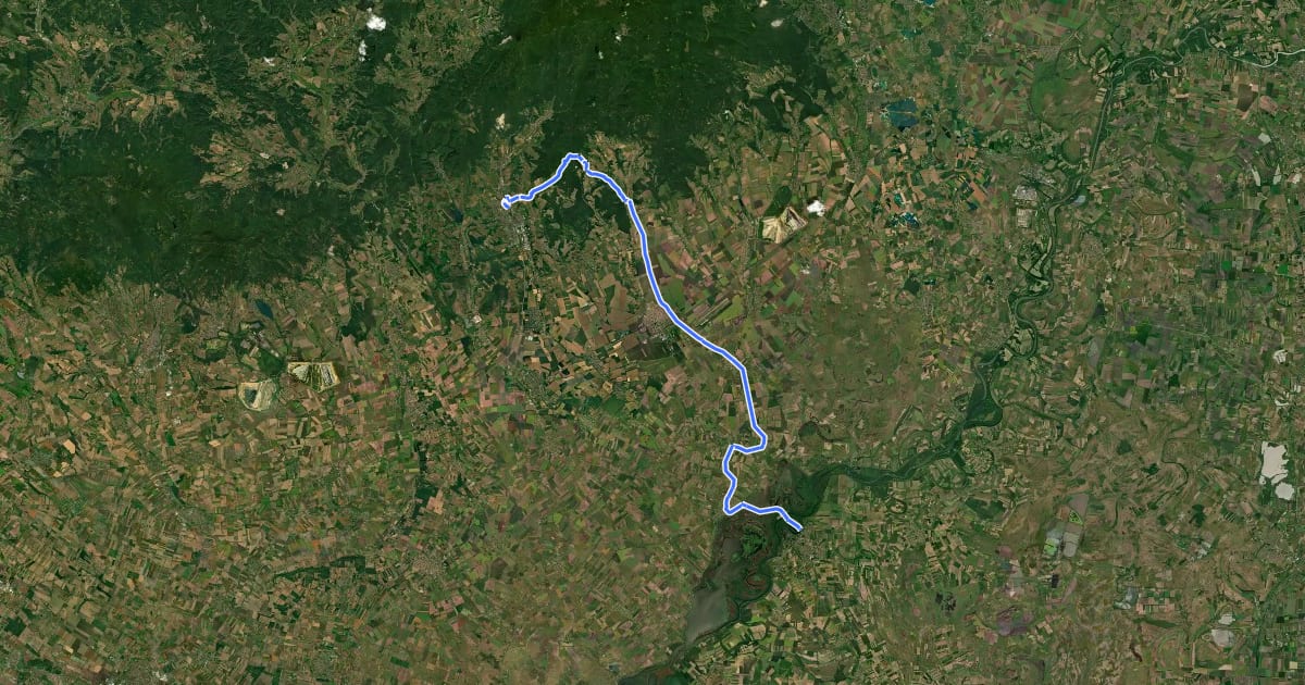 Маршрут EuroVelo 14 - Hungary – Eger–Tiszafüred на спутниковом снимке
