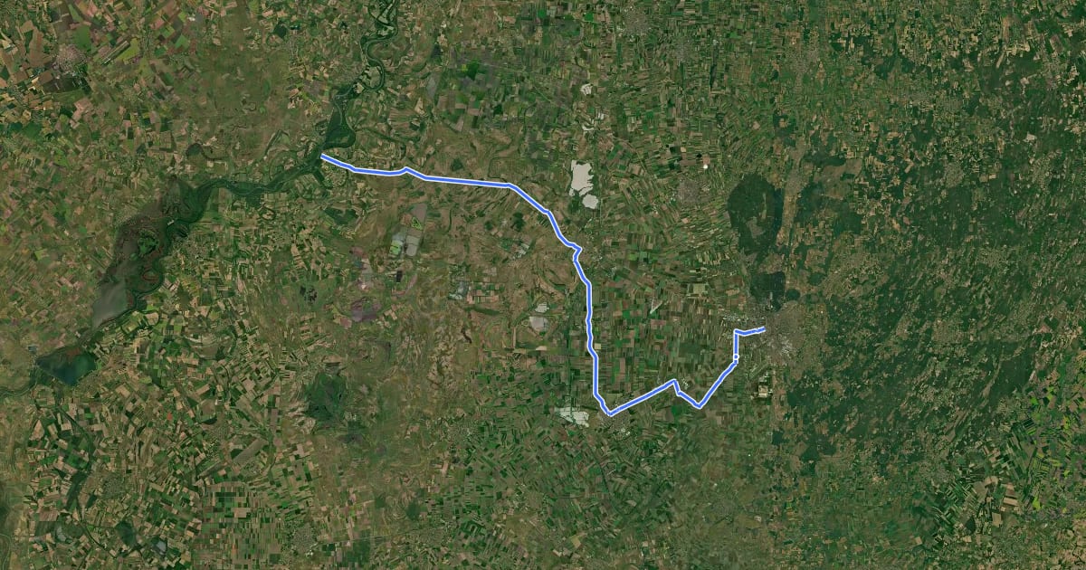Маршрут EuroVelo 14 - Hungary – Tiszacsege–Debrecen на спутниковом снимке