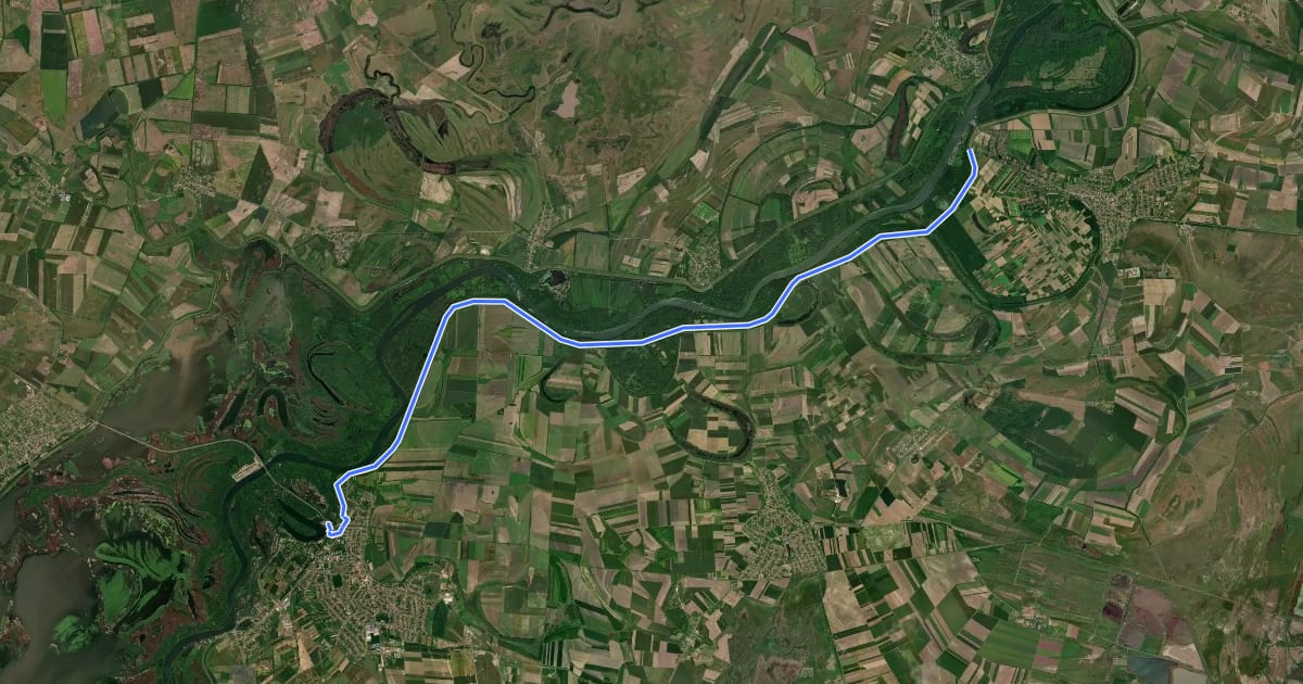 Маршрут EuroVelo 14 - Hungary – Tiszafüred–Tiszacsege на спутниковом снимке