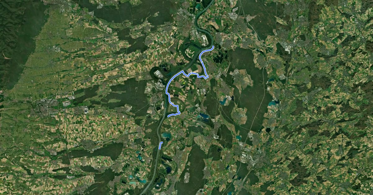 Маршрут EuroVelo 15 - Rheinradweg - Landkreis Karlsruhe на спутниковом снимке