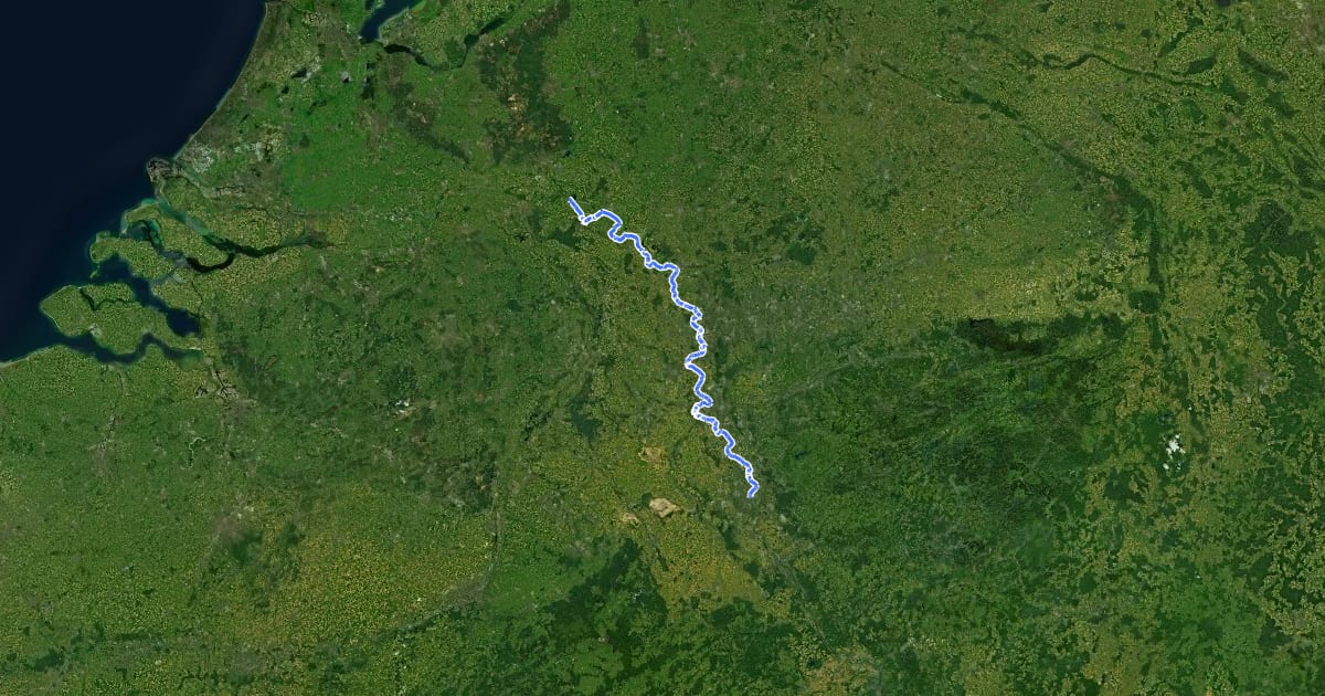 Маршрут EuroVelo 15 - Rheinradweg - Teilstrecke Köln - Grenze Niederlande на спутниковом снимке