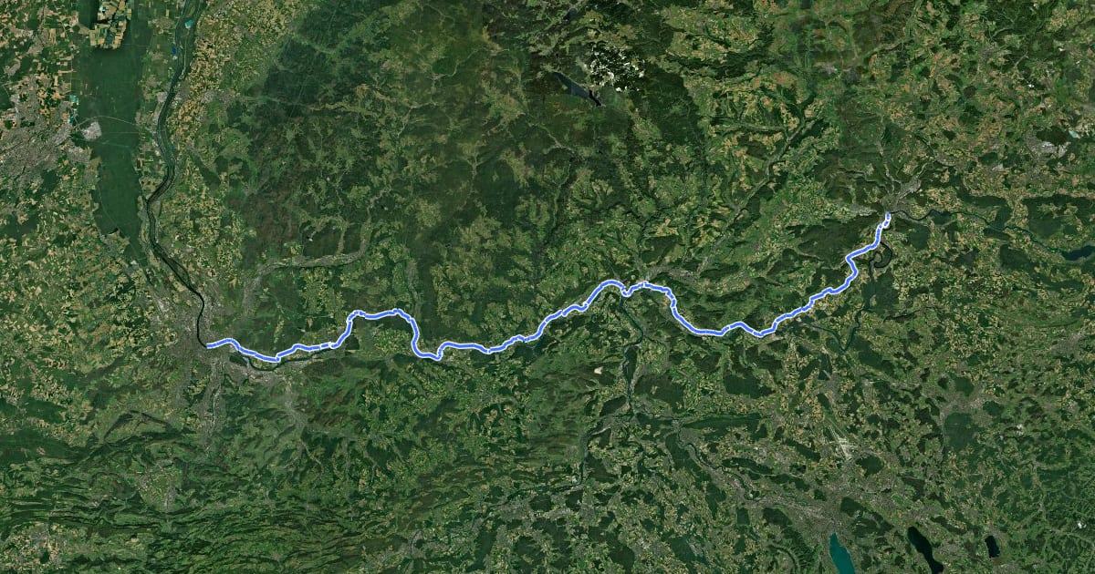 Маршрут EuroVelo 15 - Rheinradweg - Teilstrecke Schaffhausen - Basel на спутниковом снимке