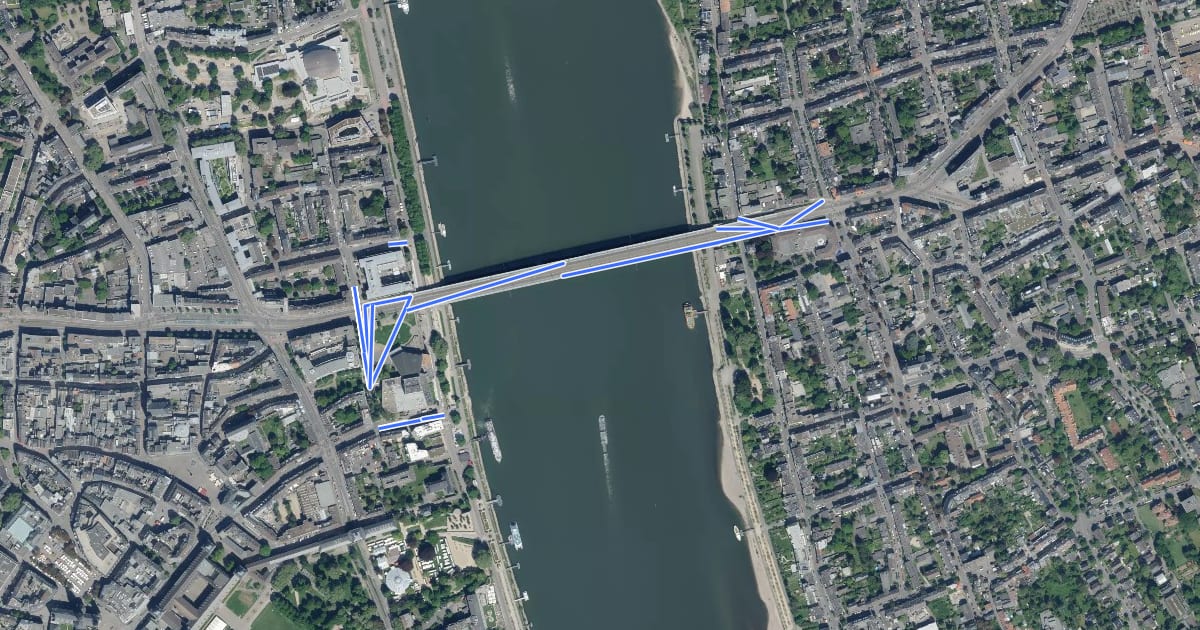 Маршрут EuroVelo 15 - Rheinradweg - Verbindung Bonn Kennedybrücke на спутниковом снимке