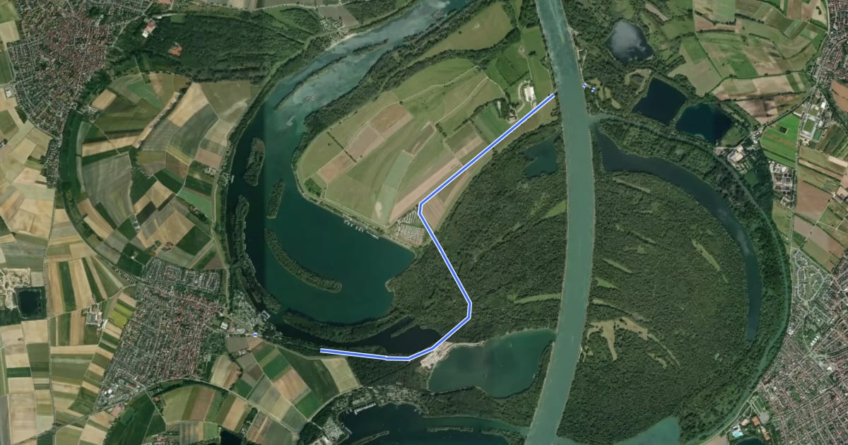 Маршрут EuroVelo 15 - Rheinradweg - Verbindung Kollerfähre на спутниковом снимке