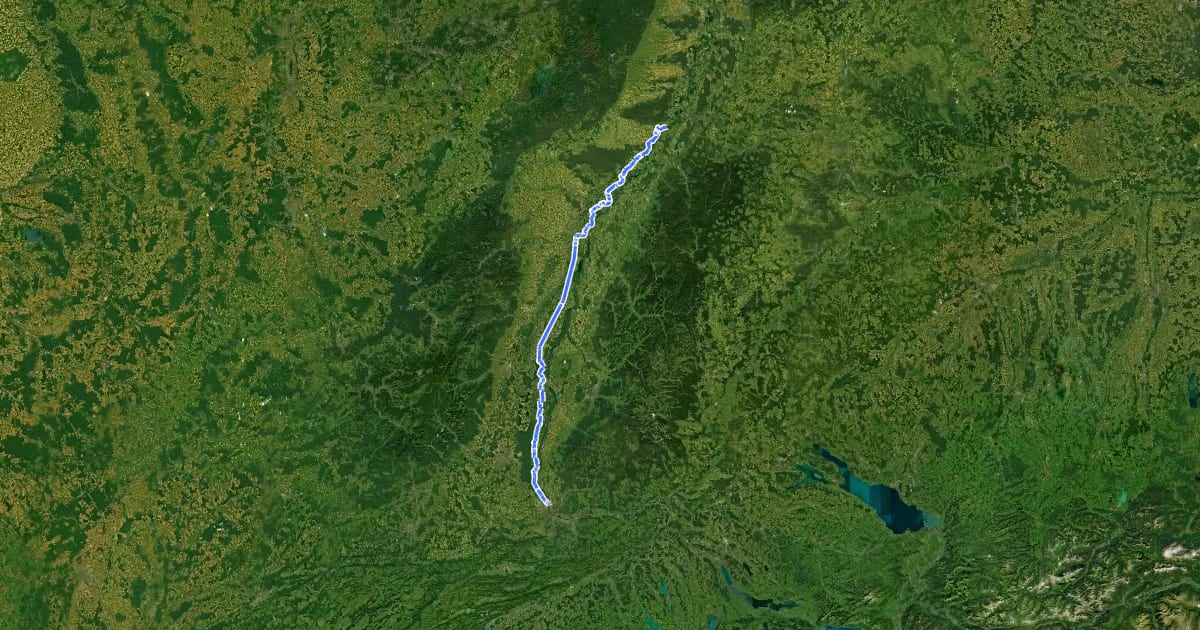 Маршрут EuroVelo 15 - Rhine Route - part France на спутниковом снимке