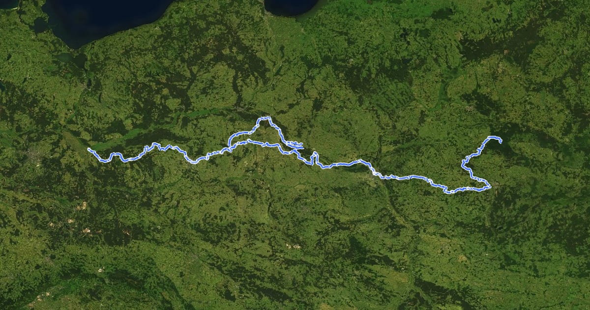 Маршрут EuroVelo 2 - Capitals Route - part Poland на спутниковом снимке