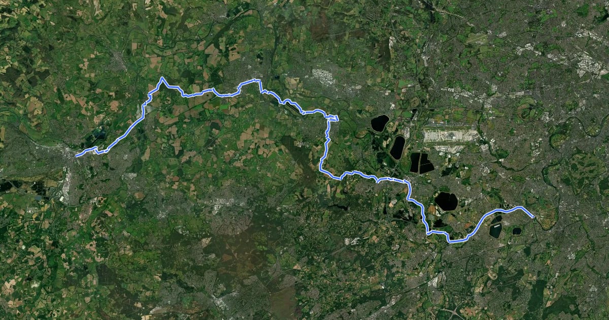 Маршрут EuroVelo 2 - Capitals Route - part United Kingdom 5 на спутниковом снимке