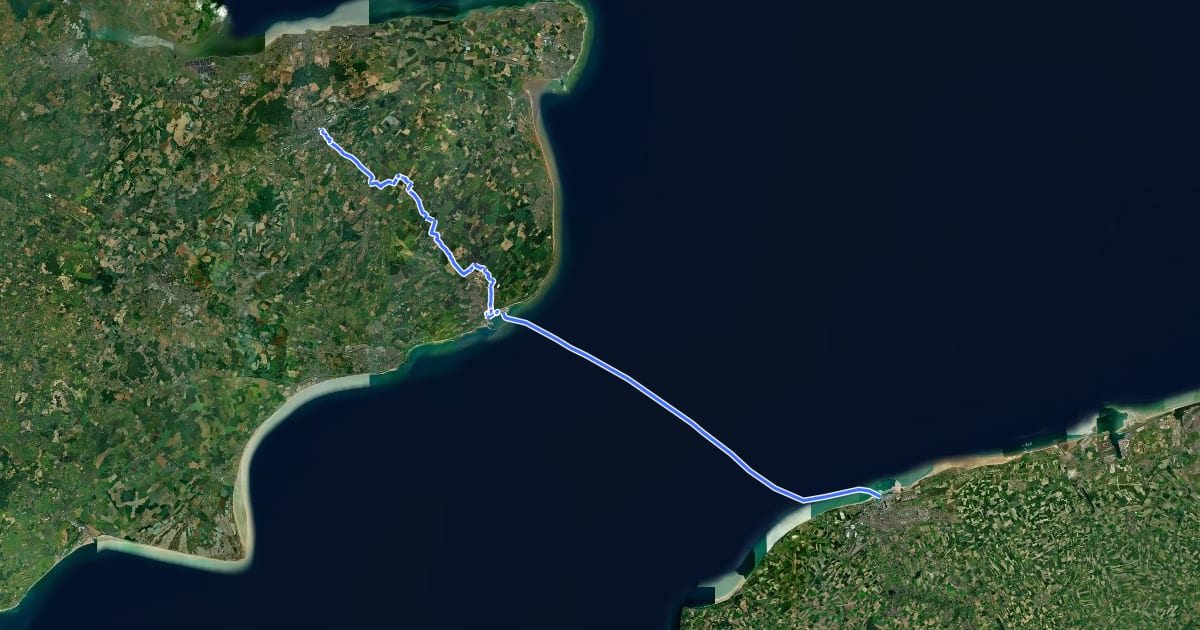 Маршрут EuroVelo 5 - Via Romea Francigena - part United Kingdom на спутниковом снимке