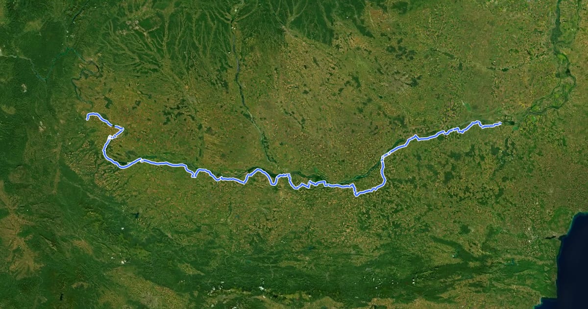 Маршрут EuroVelo 6 - Atlantic-Black Sea - part Bulgaria на спутниковом снимке