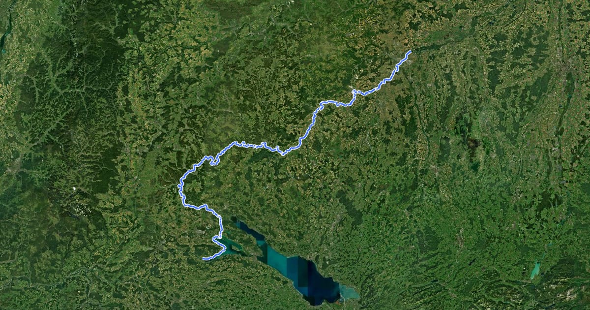 Маршрут EuroVelo 6 - Atlantic-Black Sea - part Germany - Baden-Württemberg на спутниковом снимке