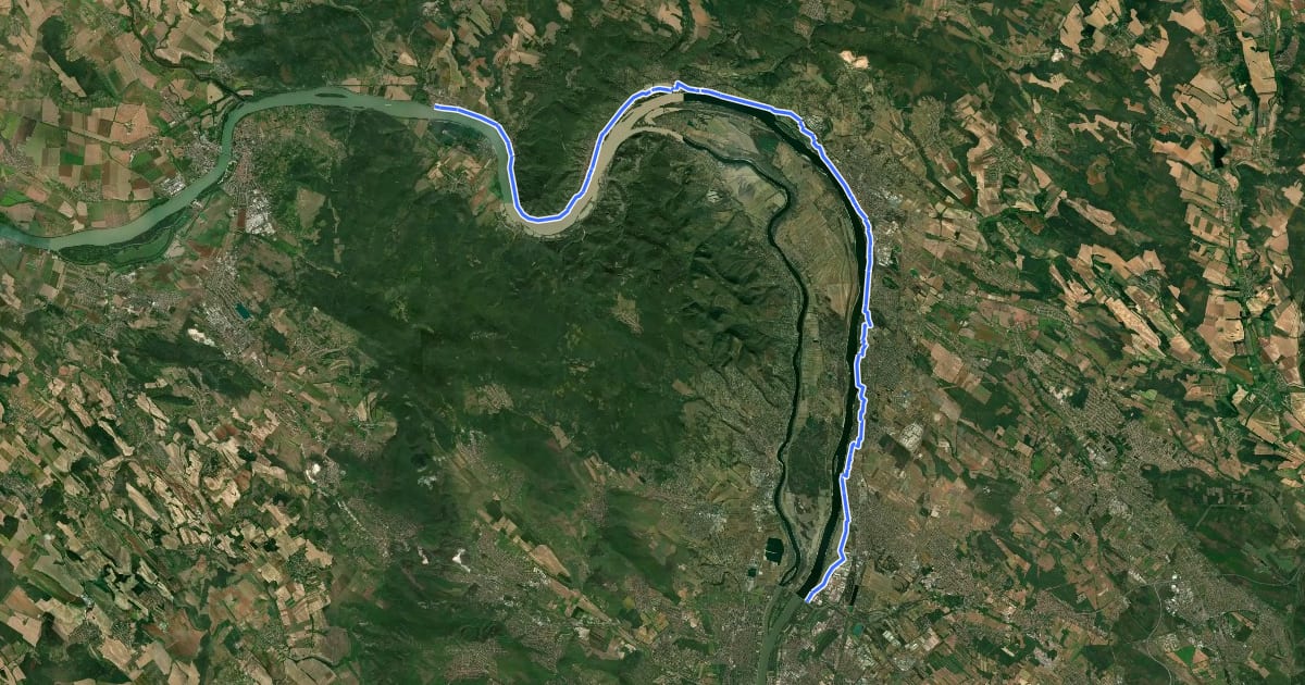 Маршрут EuroVelo 6 - Atlantic-Black Sea - part Hungary - Szob–Dunakeszi на спутниковом снимке