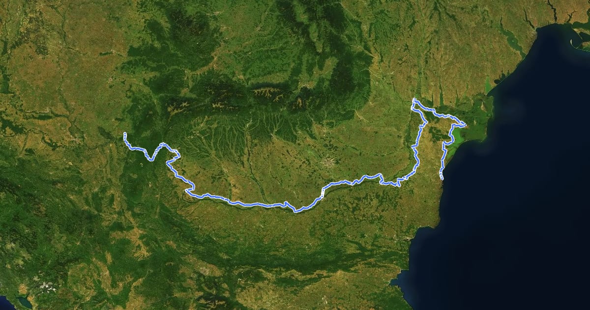 Маршрут EuroVelo 6 - Atlantic-Black Sea - part Romania на спутниковом снимке