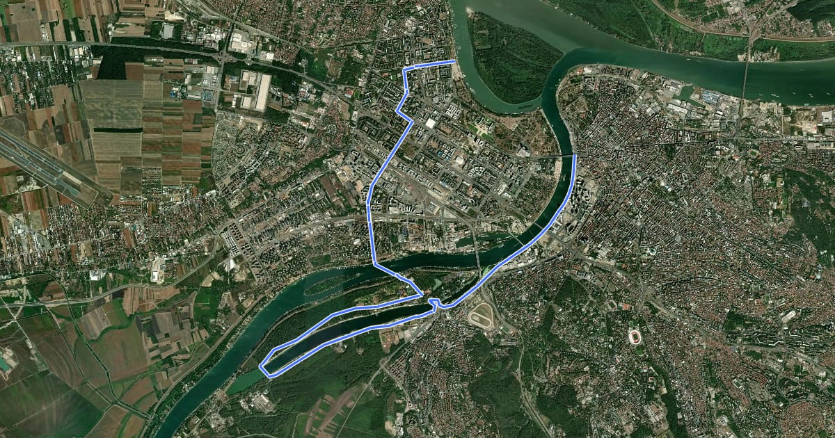 Маршрут EuroVelo 6 - Atlantic-Black Sea - part Serbia - Ada Cignalija detour на спутниковом снимке