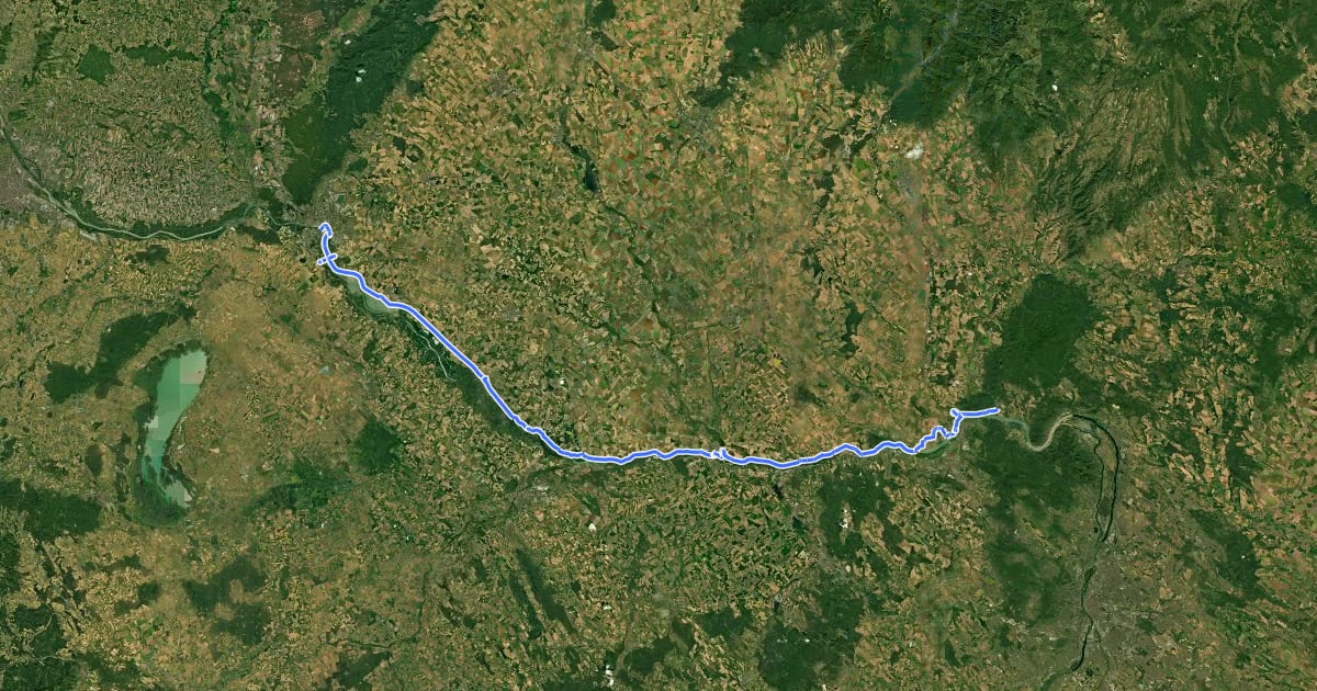 Маршрут EuroVelo 6 - Atlantic-Black Sea - part Slovakia - left bank на спутниковом снимке