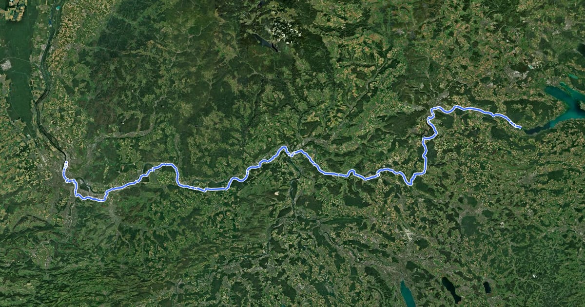 Маршрут EuroVelo 6 - Atlantic-Black Sea - part Switzerland на спутниковом снимке