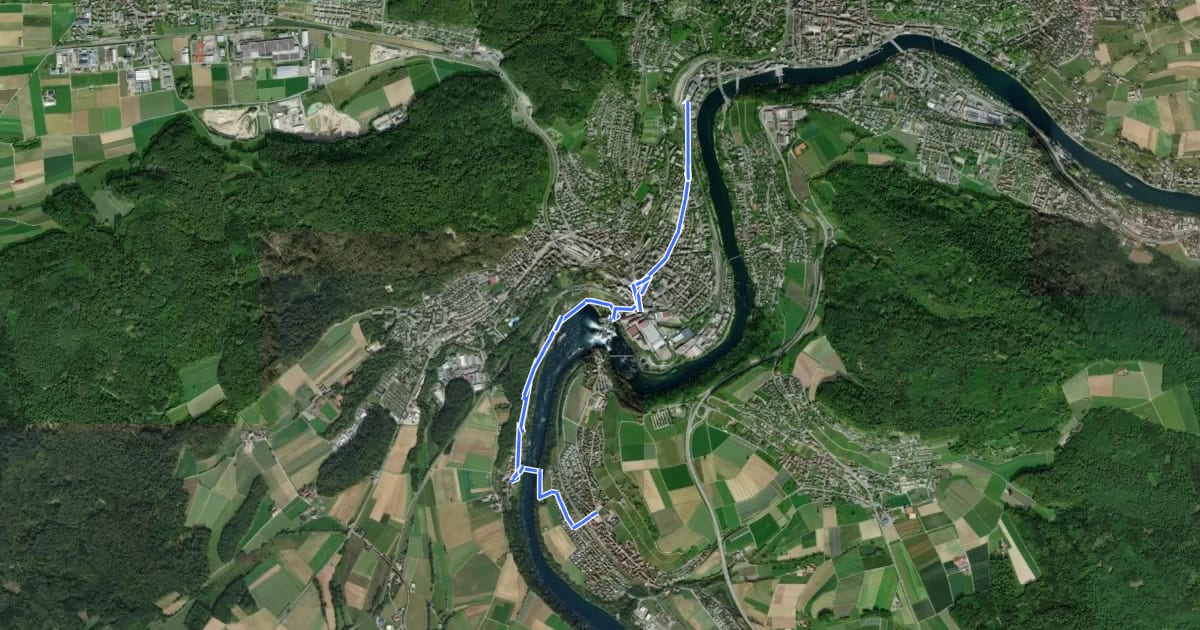 Маршрут EuroVelo 6 - Atlantic-Black Sea - part Switzerland - Rheinfall variant на спутниковом снимке