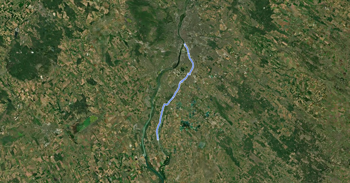 Маршрут EuroVelo 6 - Magyarországi szakasz - Budapest–Ráckeve на спутниковом снимке