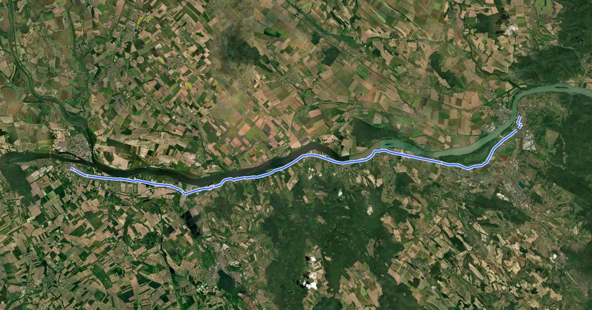 Маршрут EuroVelo 6 - Magyarországi szakasz - Komárom–Esztergom на спутниковом снимке