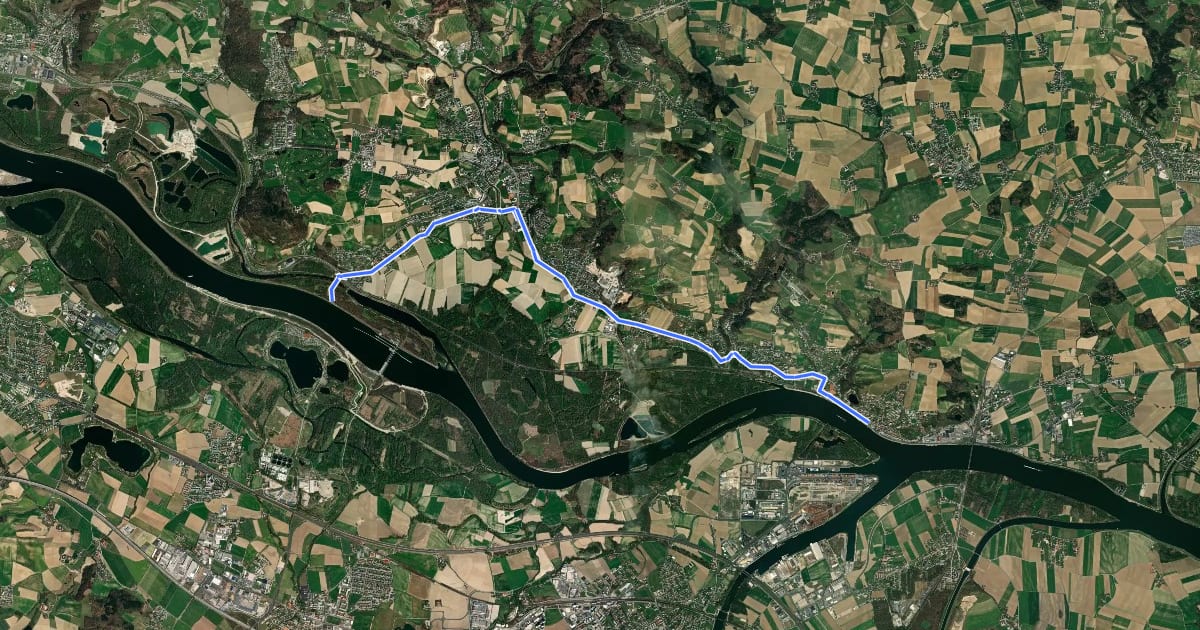 Маршрут EuroVelo 6 - part Austria - leg 4 north (St. Georgen - Mauthausen) на спутниковом снимке