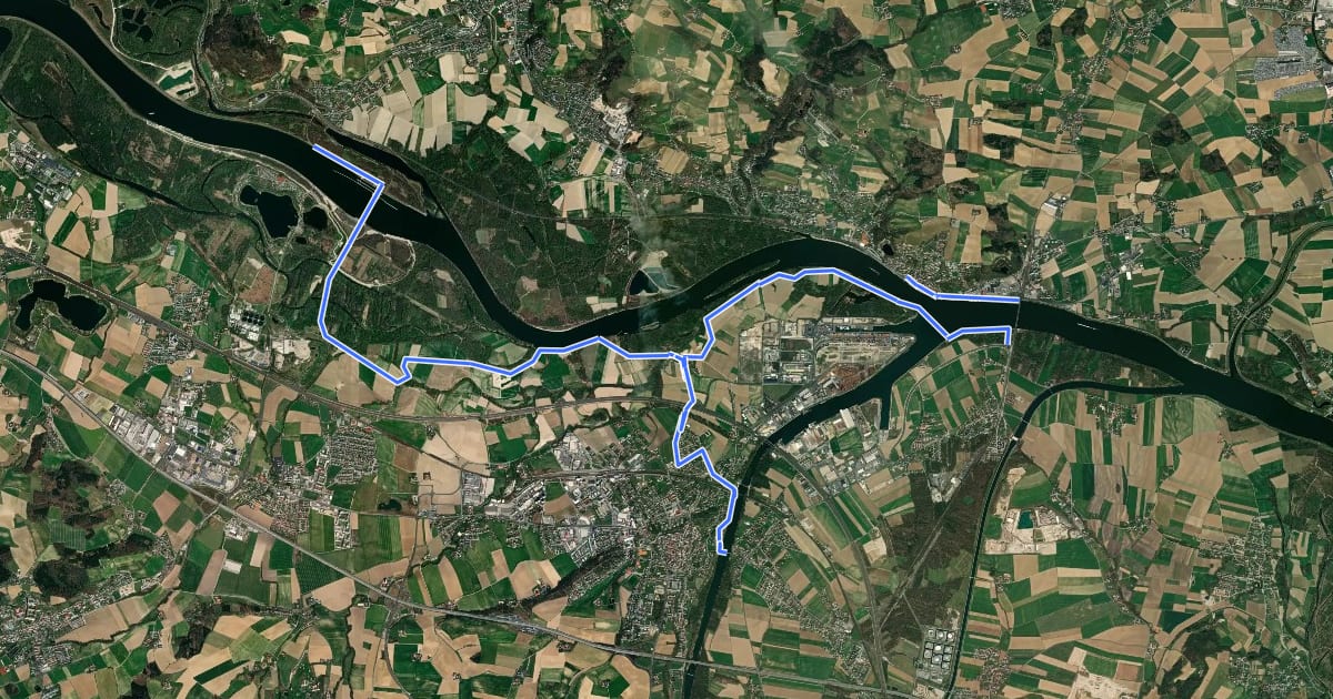 Маршрут EuroVelo 6 - part Austria - leg 4 south (St. Georgen - Mauthausen) на спутниковом снимке
