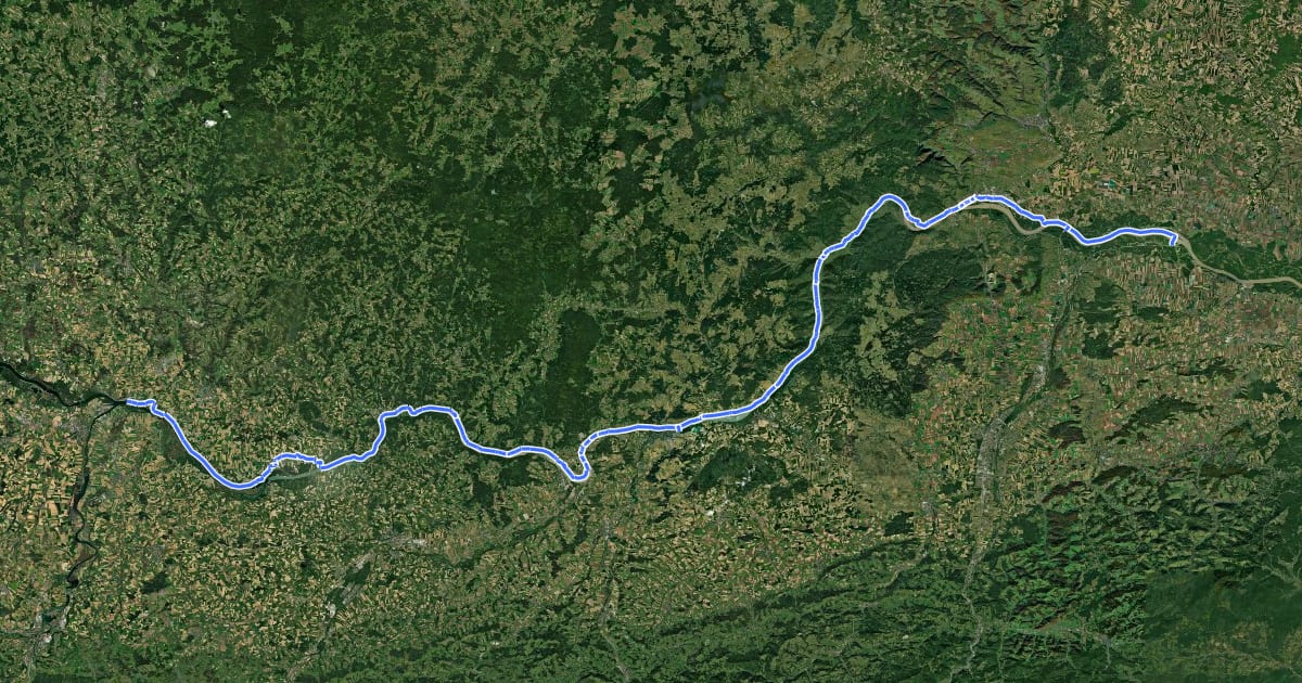 Маршрут EuroVelo 6 - part Austria - leg 6 north (Mauthausen - Altwörth) на спутниковом снимке