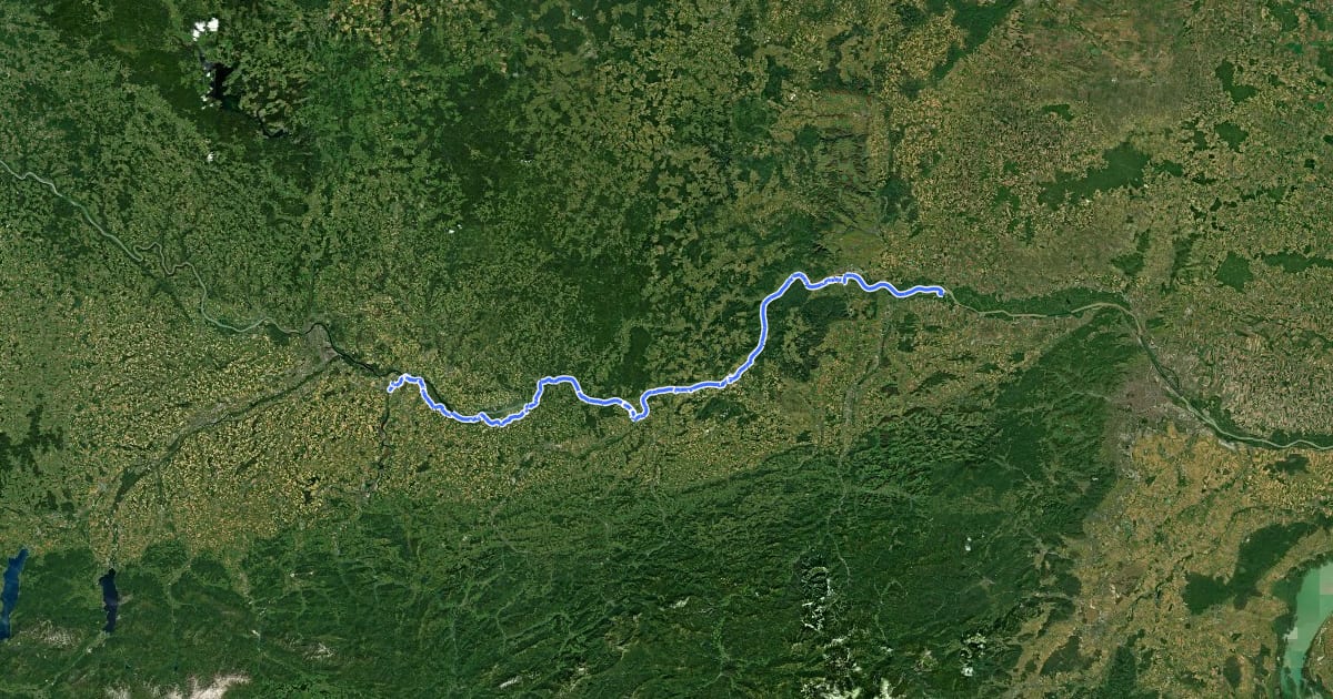 Маршрут EuroVelo 6 - part Austria - leg 6 south (Mauthausen - Altwörth) на спутниковом снимке