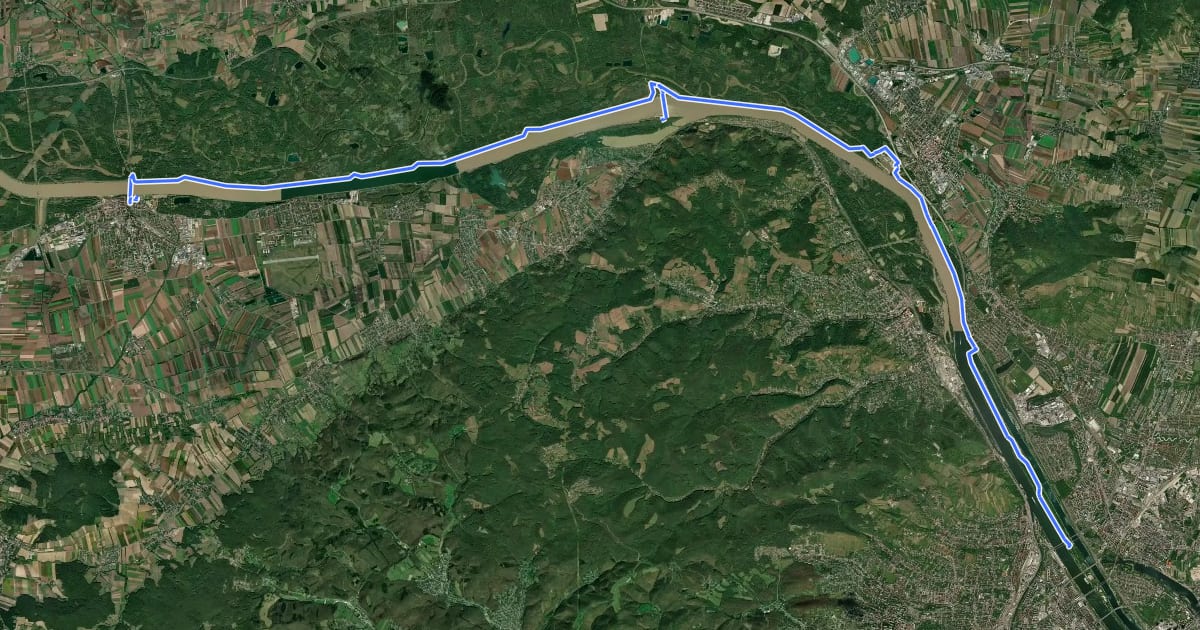 Маршрут EuroVelo 6 - part Austria - leg 8 north (Tulln - Wien) на спутниковом снимке