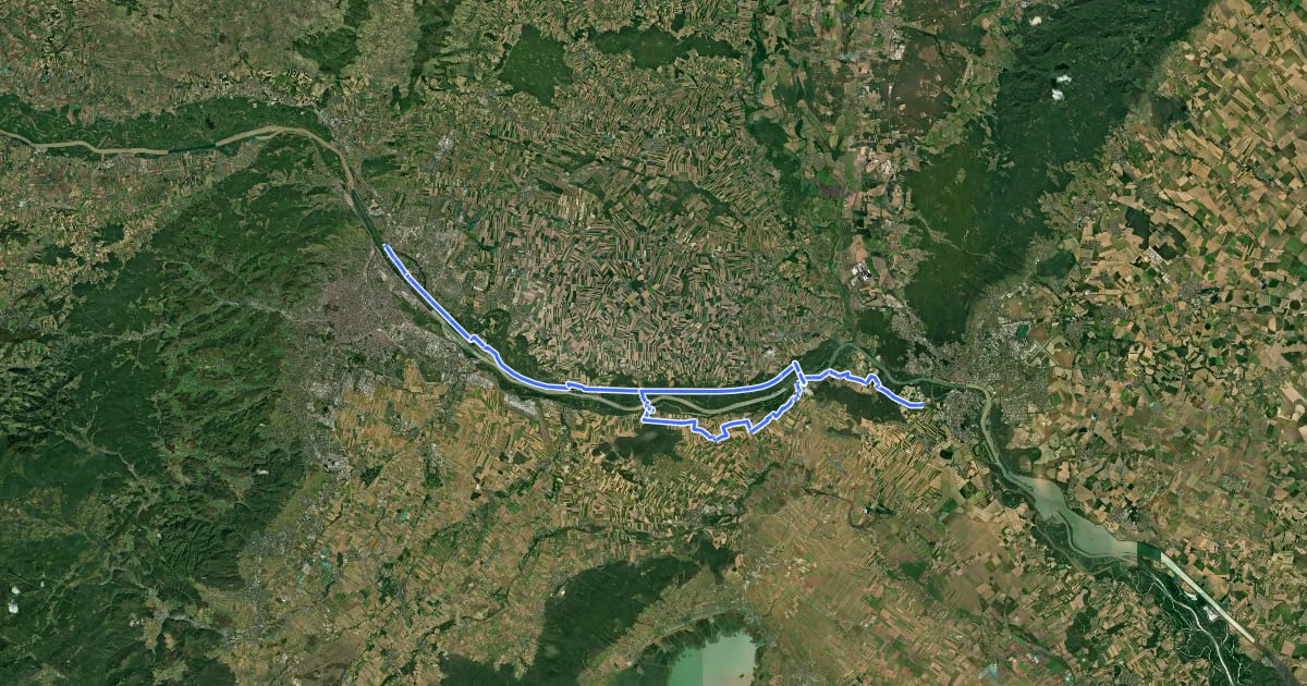 Маршрут EuroVelo 6 - part Austria - leg 9 common (Wien - Bratislava) на спутниковом снимке