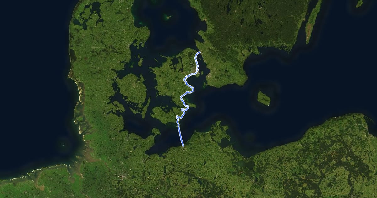 Маршрут EuroVelo 7 - Sun Route - part Denmark на спутниковом снимке