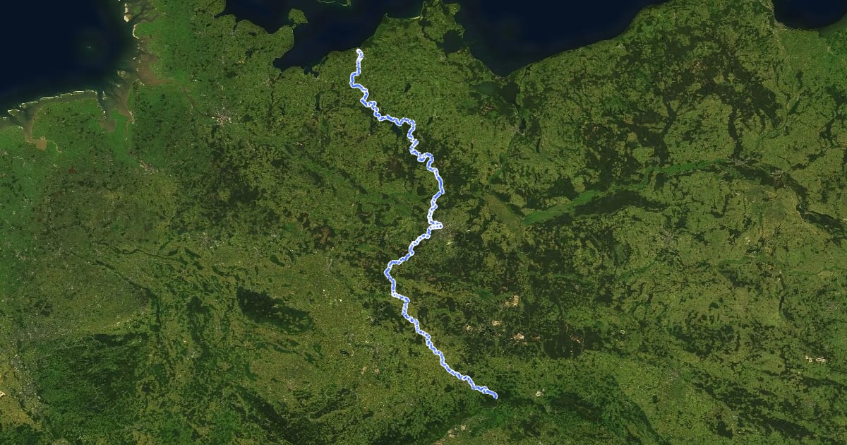 Маршрут Eurovelo 7 - Sun Route - part Germany на спутниковом снимке